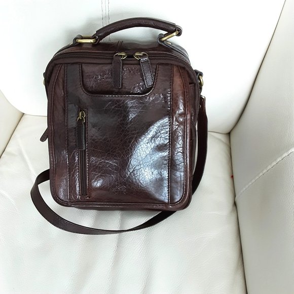 Large Arizona Leather Crossbody Day Bag, Brown - Picture 1 of 6